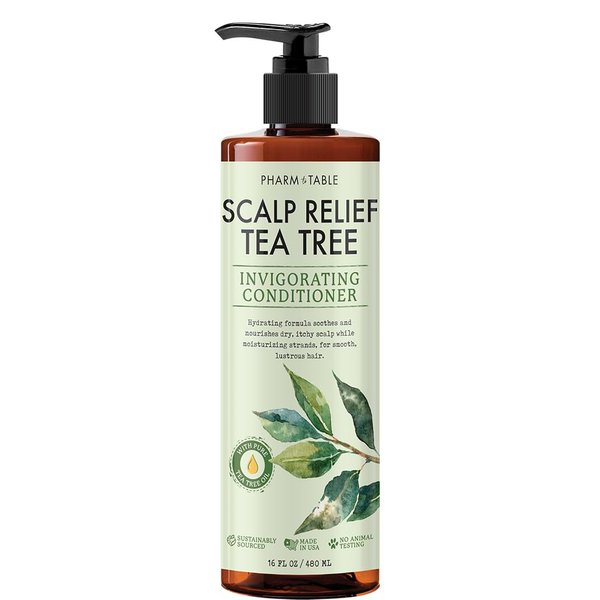 PHARM TO TABLE Tea Tree Conditioner For Men and Women, Hair Detangler and Soothing Scalp Relief - Infused with Tea Tree oil, Sunflower oil, Aloe and Argan oil, 16.2oz