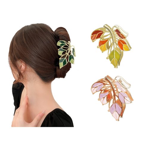 Yonchic 3-Piece Floral Metal Hair Clips, 3-Color Leaves Hair Claw for Thin/Medium Thick Hair Claws, Elegant Barrettes Strong Hold Hair Clamps Non Slip Cute Hair Catch Clip Accessories