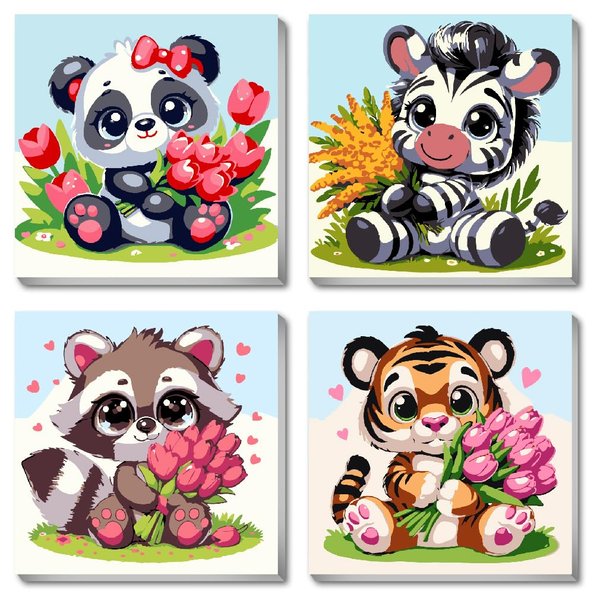 cdjlddww 4 Pack Framed Paint by Numbers Kit for Adults,Animal Adults' Paint by Number Kits,Acrylic Paint by Number for Adults for Home Wall Decoration ands 8X8 Inch