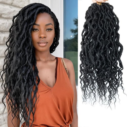 Faux Locs Crochet Hair For Women Soft Locs 18 Inch Goddess Crochet Hair Curly Ends Dreadlocks Boho Style Synthetic Braiding Hair Extensions