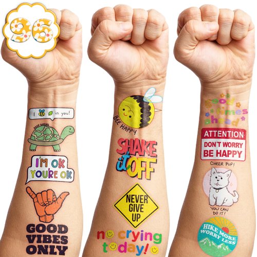 Motivational Quotes Temporary Tattoos Stickers Inspirational for Women Adults Teens Student Kids 96PCS Tattoo Birthday Party Supplies Favors Decorations School Classroom Prizes Rewards Gifts Ideal