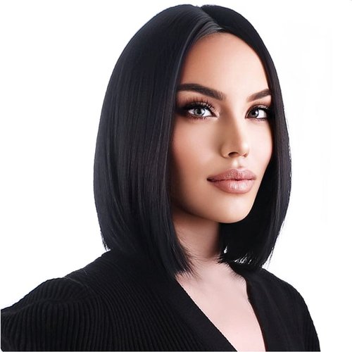 WTHCOS Black Bob Wigs Short Straight Black Hair Wig for Women Side Part Cosplay Wig Heat Resistant Natural Looking Synthetic Wigs with Wig Cap