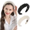QIANXUAN Fashion Headbands For Women's Hair White Pearl Headbands For Girls Black Padded Headband Rhinestones Beading Pearls Hair Accessories Design Elegant Wide Hairbands
