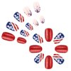 24Pcs 4th of July Press on Nails Short Almond Fake Nails Independence Day Flag with Glitter Star Sequin Design Acrylic Glue on Nails Blue False Nails for Women Girls 4th of July Nails Decoration