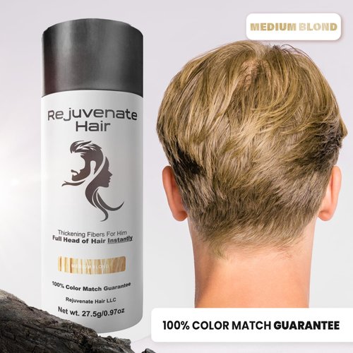REJUVENATE Hair Fibers for Thinning Hair (Medium Blonde), Undetectable Hair Powder for Men & 100% Natural Hair Building Fibers - Conceals Hair Loss - Bald Spot Cover Up Hair Powder, 2 Month Supply