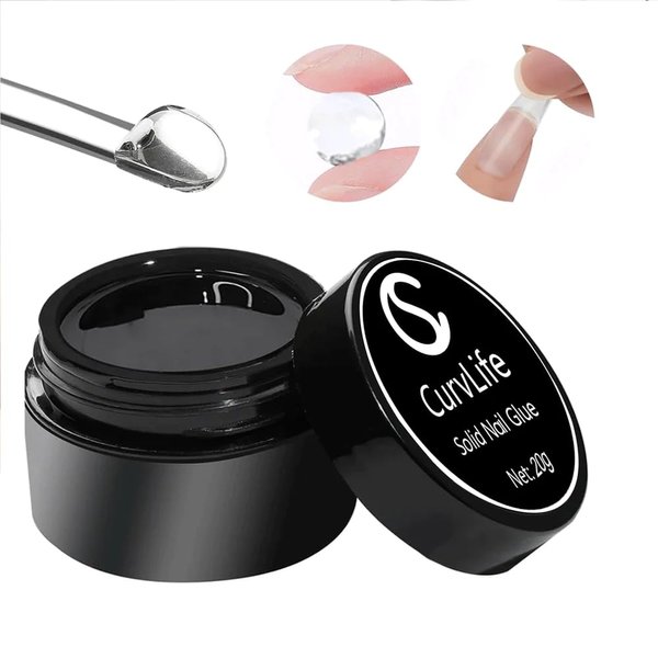 Curvlife Solid Nail Glue For Press On Nails, 15g Curv Life Solid Gel Nail Glue For Nail Tips, Solid Glue Kit For Clear Acrylic Nail Tips Solid Builder Gel For Nail Strengthen Uv Light Cured (20G Glue)
