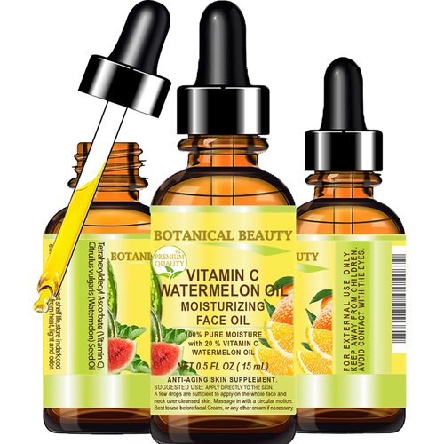 VITAMIN C WATERMELON OIL Moisturizing Face Oil Anti-Aging Regenerating Nourishing 20% Vitamin C and 100% Pure Watermelon Seed Oil 0.5 Fl. Oz - 15 ml.by Botanical Beauty