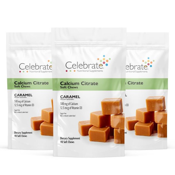 Celebrate Vitamins Calcium Citrate Soft Chews - 500mg Calcium Citrate, 500 IU Vitamin D3 - Bone Health Support - Sugar & Gluten Free, Calcium Supplement After Bariatric Surgery, Caramel, 270 Count