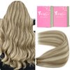 YoungSee Weft Hair Extensions Light Brown Highlight with Medium Blonde Hair Extensions Weft Hair Remy Human Hair Sew in Hand Tied Hair Extensions Hair Weaves 14inch 100g