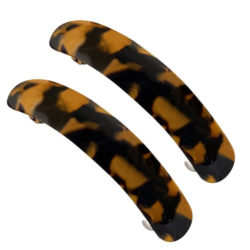 3.7 Inches Skinny Curved Tortoise Shell Hair Barrettes for Thick Hair Acrylic French Barrettes Chic Ponytail Hair Clips for Styling Long Hair,2pcs (Dark Brown)