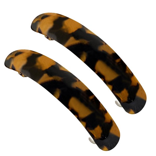 3.7 Inches Skinny Curved Tortoise Shell Hair Barrettes for Thick Hair Acrylic French Barrettes Chic Ponytail Hair Clips for Styling Long Hair,2pcs (Dark Brown)