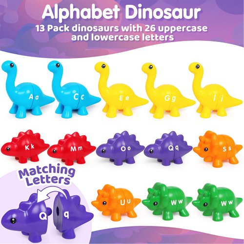CZTCDP ABC Dinosaur Learning Toys for Toddlers Double-Sided Dinosaurs Matching Game Fine Motor Skills Sensory Toy,13PCS Montessori Preschool Educational Toy Gift for 3+Years Old Boys and Girls