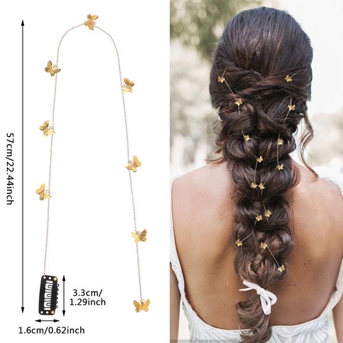 Andibro 4Pcs Butterfly Hair Chain, Long Tassel Hair Chains for Braids, Golden Butterfly Hair Clip Chains Butterfly Hair Accessories for Girls Children Bridal Wedding Accessories