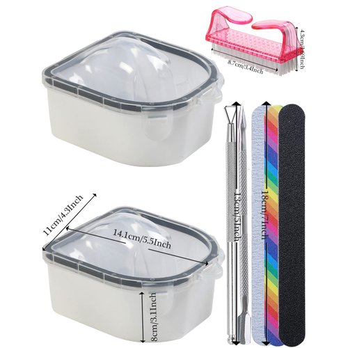Nail Soaking Bowl, Borogo 2PCS Soak Off Gel Polish Dip Powder Remover Manicure Bowl for Acrylic Nails, Nail Brush, Cuticle Pusher, Cuticle Peeler, 100/180 Nail File, Buffer Block Black