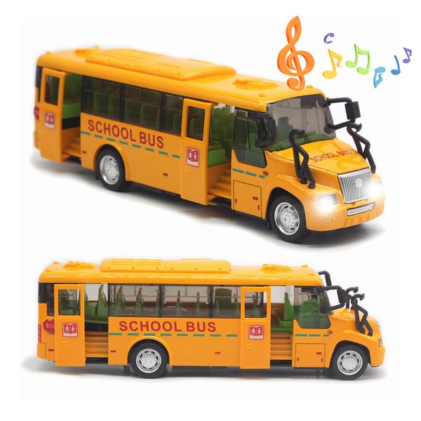OTONOPI School Bus Toy for Toddlers Pull Back Car Die Cast Metal Vehicle 1 32 Scale with Light Sound Openable Doors STEM Toy Birthday Children's Day Gift for Kids Age 3 4 5 6+ Boys Girls (Yellow)