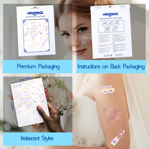 100 PCS Bride Metallic Tattoos, 4 Sheets Bride Glitter Temporary Tattoos, Cheers Bachelorette Tattoos, Bachelorette Party Decorations, Bridesmaid Favor