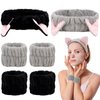 AMCAMI 6 Pcs Spa Headband Face Wash Headband and Wristband Set, Cute Make Up Cat Ears Headband Plush Animal Makeup Skincare Headbands with Face Washing Wristband for Women