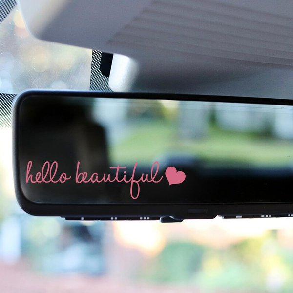 3x Hello Beautiful Rearview Mirror Decal,Vinyl Pink Car Decals For Women,Vanity Mirror Stickers,Girl Car Decal Gifts,Car Window Decal,Car Mirror Pink Sticker,Car Window Decal, Self Affirmations Decal