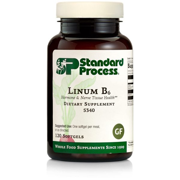 Standard Process Linum B6 - Whole Food Hormone Support, Brain Health and Brain Support, Heart Health and Healthy Skin with Alpha-linoleic Acid, Flaxseed Oil, and Vitamin B6-120 Softgels