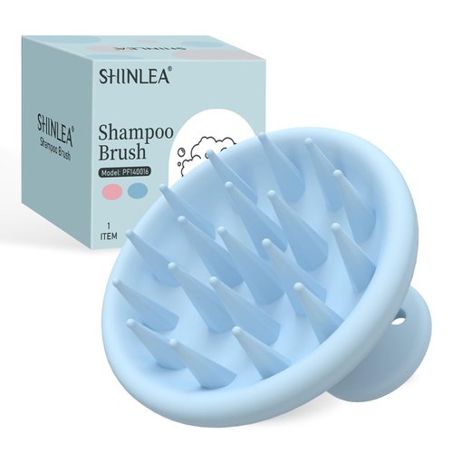 SHINLEA Silicone Scalp Massager Shampoo Brush, Head Scrubber with Soft Bristles for Hair Growth, Scalp Exfoliator for Dandruff Removal, Wet Dry Hair Brush for Scalp Care, Blue