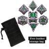 DND Dice Set Metal RPG Dice Set D&D Polyhedral Metal Dice Tabletop Game MTG D20 Dice Accessories Black Leather Storage Pouc - Purple-Green