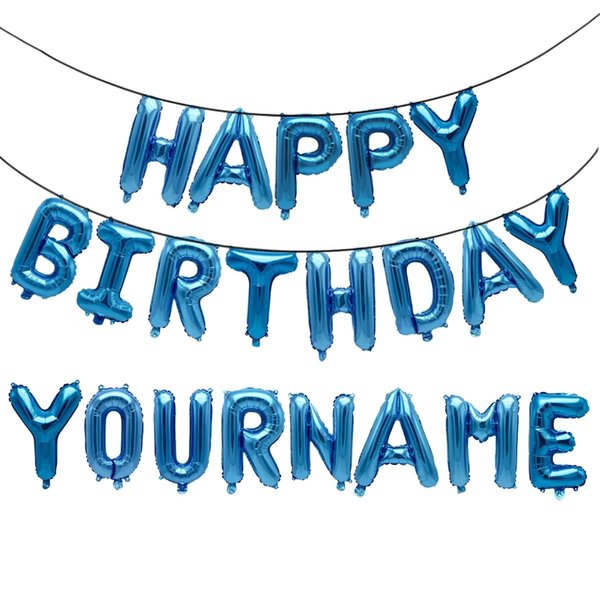 Happy Birthday Banner,Personalized Name Happy Birthday Balloon Banner Letters Balloons 2 Sets A-Z 16 Inch Reusable Foil Mylar Birthday Party Decorations for Women Men Boys Girls (Blue)