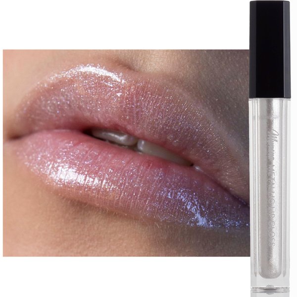 Mynena Diamond Lips Clear with Silver White Metallic Lip Topper | High-Shine, Non-Sticky, Non-Drying Hydrating Lip Gloss | Lily