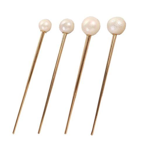 Pokinge 4pcs Big Small Artificial Pearl Hair Stick Hairstyle Design Tool, Simple Pearl Hairpin Fashion Jewelry Hair Accessories Vintage Headdress for Girls