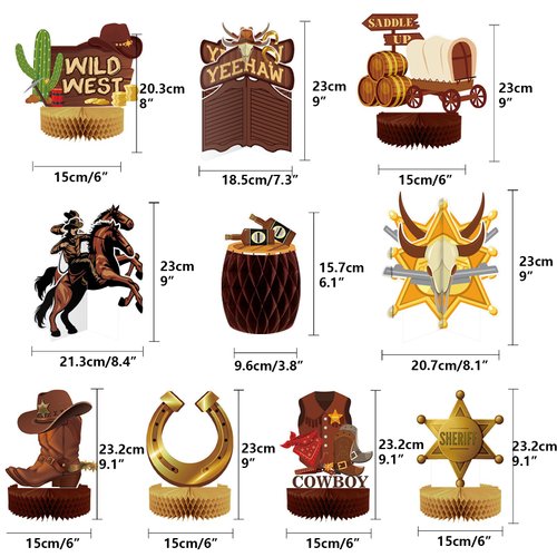 10 Pcs Western Cowboy Honeycomb Centerpieces Wild West Party Decorations Western Centerpieces for Tables 3D Double Sided Stand Cards Rodeo Themed Party Decorations