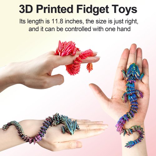 ATESSON 3D Printed Dragon,3D Printed Animals, Multi Color Articulated Dragon,12" 3D Dragon,3D Printed Toys,Home Office Decor Executive Desk Toys,1 Piece (Colorful)