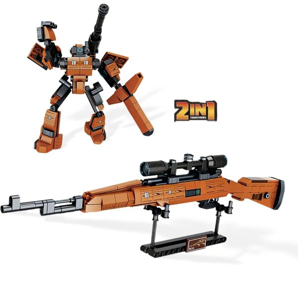 WULOBOOI 98K Gun Building Blocks Set, 2 in 1 DIY Assembling Gun or Mech Model, 366 Pieces Bricks Collectible Military Weapon Toy Set Gift for Boys Adult or Firearm Fans