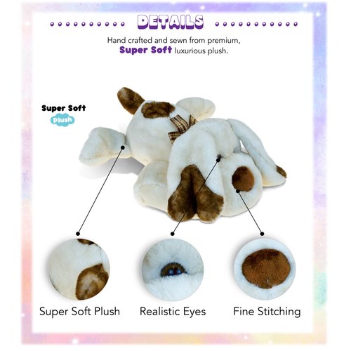 DolliBu Plush Dog Stuffed Animal - Soft Plush Huggable Laying Dog Pillow, Adorable Playtime Pet Plush Toy, Cute Animal Pet Cuddle Gift for Kids & Adults - 14 Inch