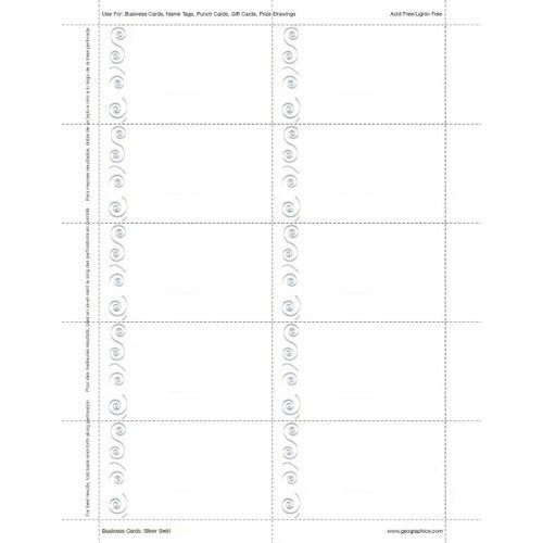 Geographics Silver Swirl Business Cards, 2 x 3.5 Inches, White Silver Foil, 150-Sheet Pack (47369S)
