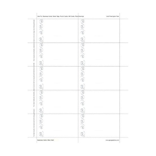 Geographics Silver Swirl Business Cards, 2 x 3.5 Inches, White Silver Foil, 150-Sheet Pack (47369S)