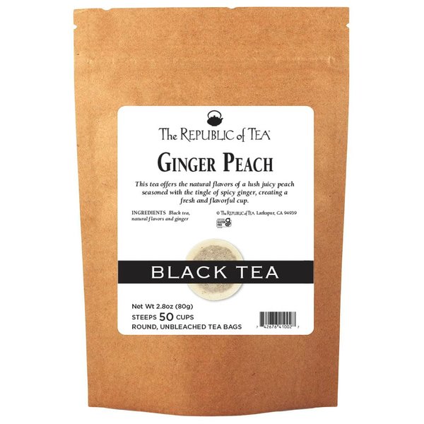 The Republic of Tea Ginger Peach Black Tea, 50 Tea Bag Refill, Premium Ingredients, Gourmet Longevity Tea