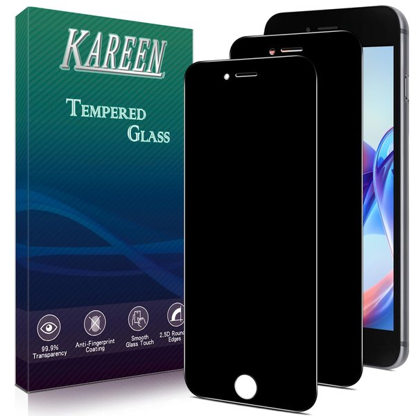 KAREEN [2-Pack Privacy Screen Protector For iPhone SE 3, SE 2022, iPhone SE 2, SE 2020 Tempered Glass, Bubble Free, 9H Hardness, Easy to Install, Case Friendly