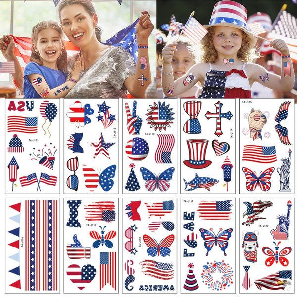 GeRRiT Independence Day Temporary Tattoos American Flag Stickers Red White Blue Tattoo Stickers 4th of July Stickers for Face Arm Decoration Patriotic Tattoos Party Supplies, 10 Sheets