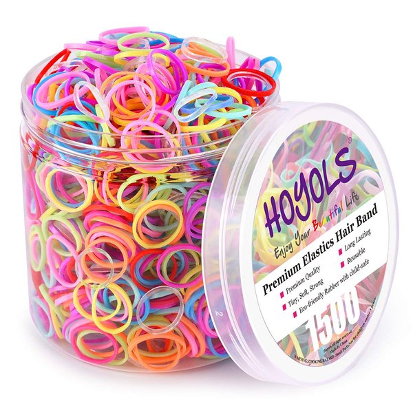 HOYOLS Small Toddler Elastics Mini Hair Ties 10 Colored Rubber Bands for Hair Ponytail Holders for Baby Girl Infants, Ligas Para Cabello TPR 1500 Pcs