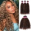 Julia Hair Highlight Honey Blonde Curly Human Hair Bundles 12A Brazilian Curly Human Hair Weave TL412 Color Sew in Hair Extensions Jerry Curly Hair 3 Bundles 10 12 14Inch
