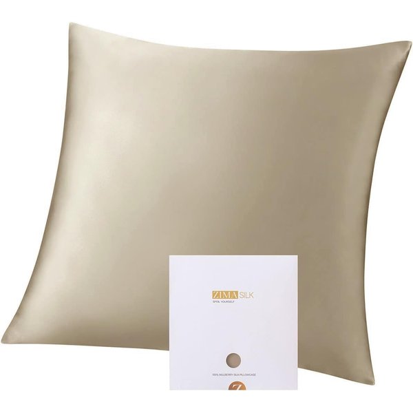 ZIMASILK 100% Pure Mulberry Silk Pillowcase for Hair and Skin Health,Soft and Smooth,Both Sides Premium Grade 6A Silk,600 Thread Count,with Hidden Zipper,1pc(Throw 18''x18'',Taupe)