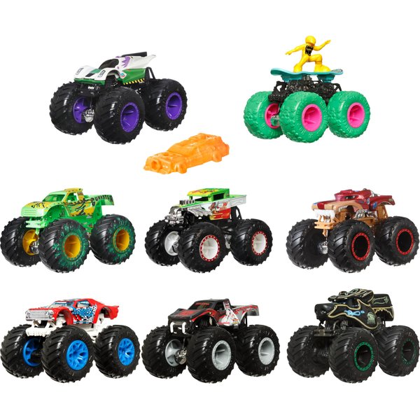 Hot Wheels Monster Trucks, 1 Toy Truck in 1:64 Scale & 1 Crushable Car, Vehicle Play for Kids & Collectors (Styles May Vary)