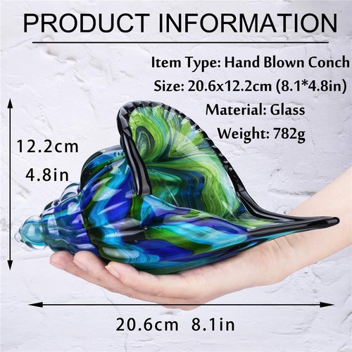 Glass Conch, Hand Blown Seashell Art Glass Figurine, Beautiful Home Decor, Crystal Glass Paperweight