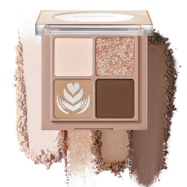 CARSLAN 4 Color Eyeshadow Palette Makeup Set, Nude Neutral Eye Makeup, Matte Naked Eyeshadow Palette, Glitter Shimmer Eyeshadow Contour Palette,Great for Travel, 01