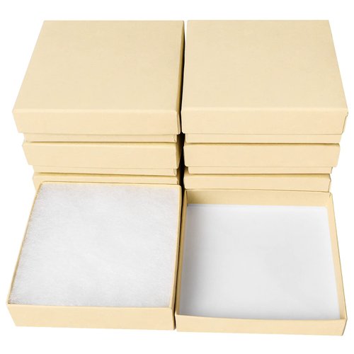 batifine Cardboard Jewelry Gift Boxes, 40 Pack 3.5x3.5x1 Inch, Bulk Cotton Filled Small Jewelry Boxes with Lids for Necklace Ring Bracelet Earring Display Box (Brown)