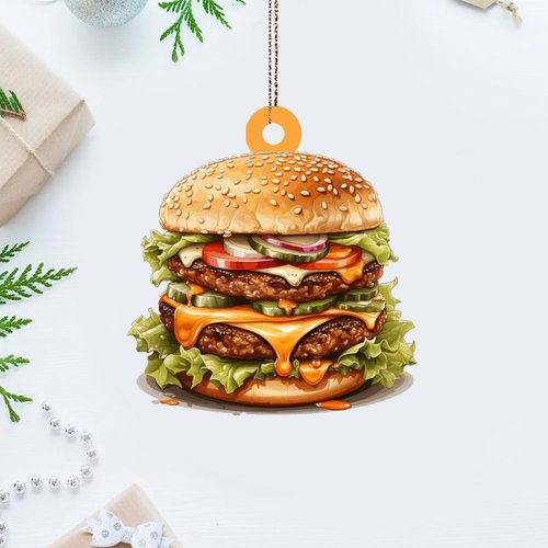 Christmas Ornaments 2024 Cheeseburger Hamburger Acrylic Hanging Ornaments Veggie Burger Vegan Sandwich Souvenir Health Food Bread Baking Keepsake Collectible Gift Tree Decoration Stocking Name Tag