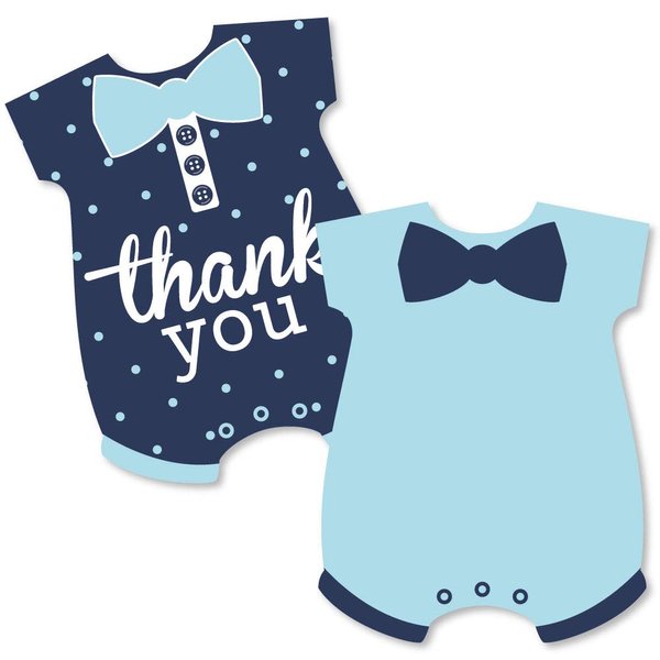 Hello Little One - Blue and Navy - Shaped Thank You Cards - Boy Baby Shower Thank You Note Cards with Envelopes - Set of 12