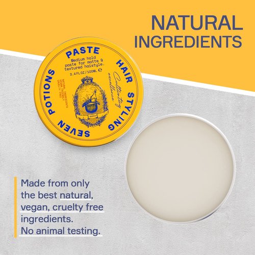 SEVEN POTIONS Hair Styling Paste for Men 3.4FL OZ – Medium, Flexible Hold Putty – Matte Hair Wax with Textured Finish – Easy Application – Natural, Vegan, Cruelty-Free