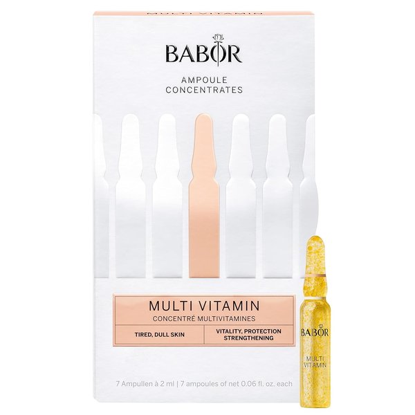 BABOR Multi Vitamin Ampoule Concentrate, Revitalize Dull Tired Skin, Vitamin A Increases Radiance, Vitamin C Evens Tone, Niacinamide Supports Skin Barrier, Vitamin Skincare Capsules, 7 Treatments