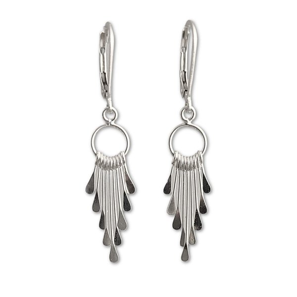 Sterling silver fringe earrings, gift for her, boho earrings (Leverback)