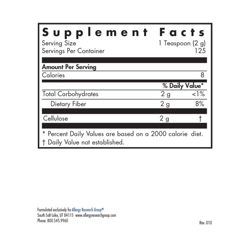Allergy Research Group Cellulose Powder - Microcrystalline Cellulose Powder, 2000mg Insoluble Fiber Supplement, Powdered Cellulose, Non-Fermentable, Hypoallergenic - 8.8 Oz